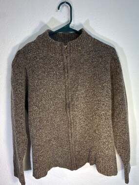 Studio Works Full-Zip Sweater Size M Brown Wool Blend Mock Neck